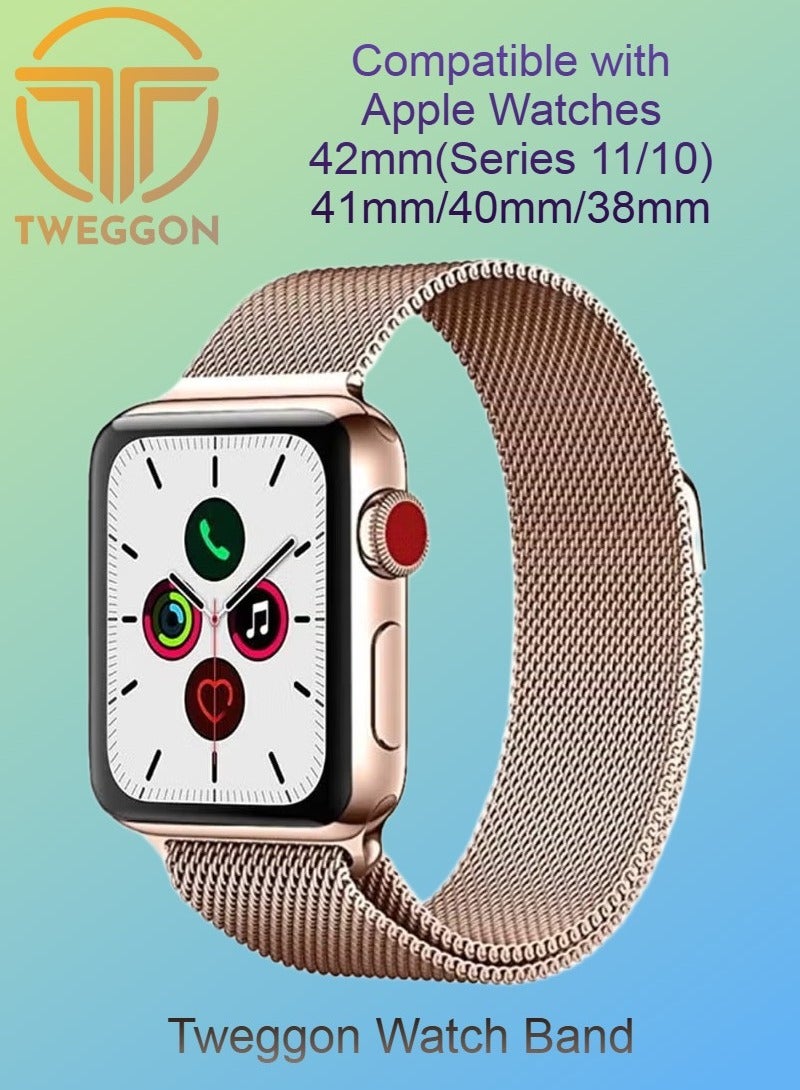 TWEGGON Milanese Loop Band/Strap for Apple Watch All Series Compatible with 42mm(Series 11/10)/41mm/40mm/38mm Rose Gold - Image 1